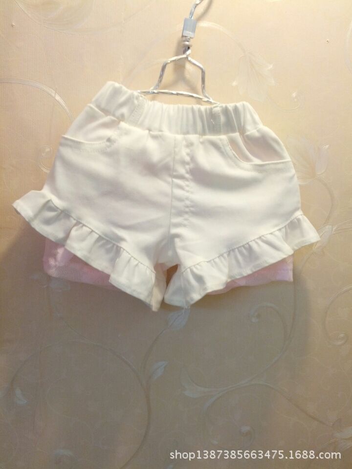 2014<em>夏装韩</em>新款糖果色女童装花边童<em>短裤</em> 图片