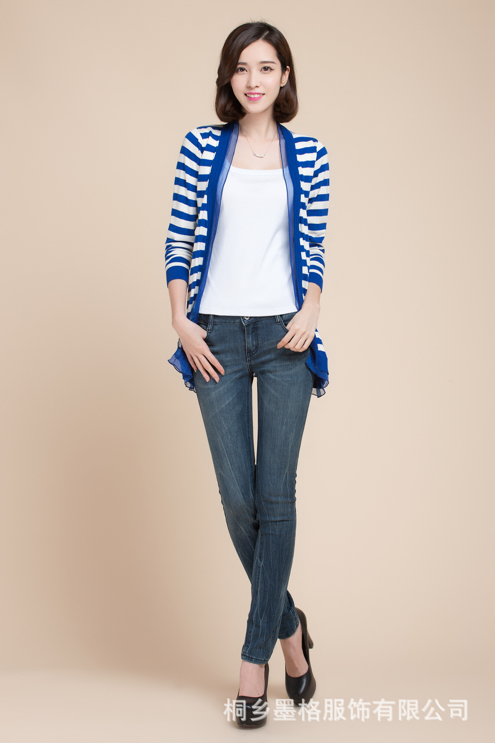 【2014秋季<em>新款</em>女装韩版<em>中长款条纹针织</em>衫女