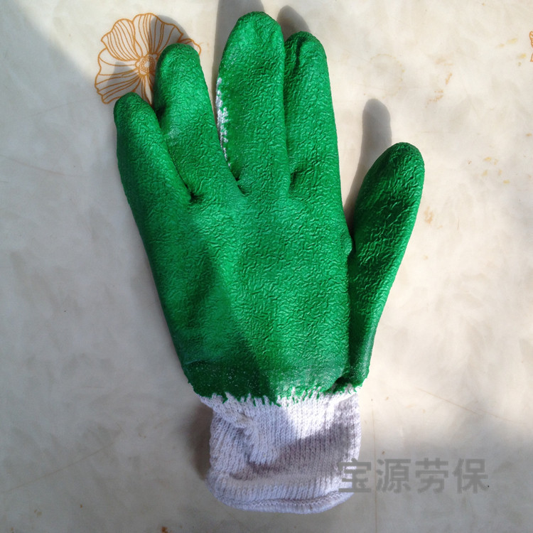 手部防护-A级劳保手套 绿色纱线乳胶皱纹手套