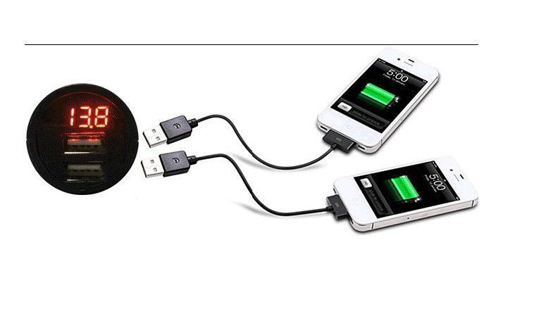 电压测量仪表-汽车双USB车载充电器 车载电压