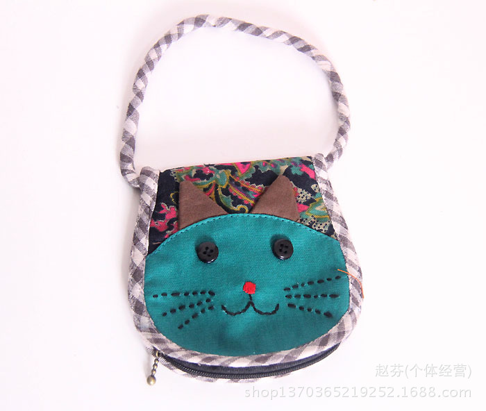 卡通小猫布艺手提零钱袋