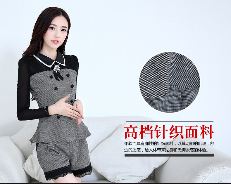 批发采购<em>女式</em>休闲套装-<em>春秋两件套</em>衬衫 千鸟格