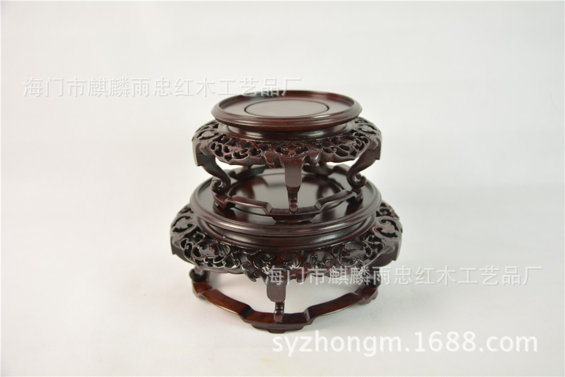 红木工艺品 纯手工紫檀雕花几 奇石玛瑙花瓶底座 精品香几