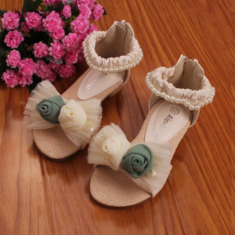 夏季新款广州韩版女童凉鞋批发玫瑰鱼嘴女童公主高跟童凉鞋L03-1