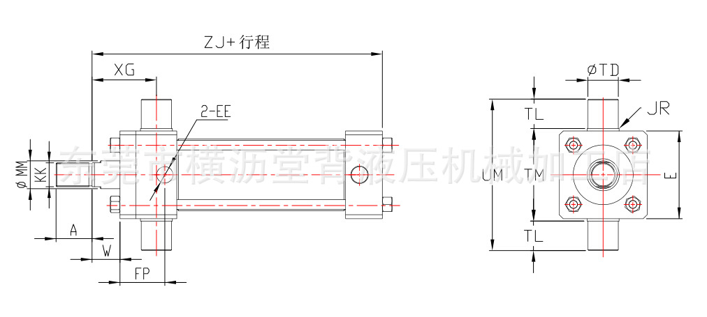 轻型拉杆式液压缸,根据工作压力不同,选择不同壁厚的钢管,其内径加工