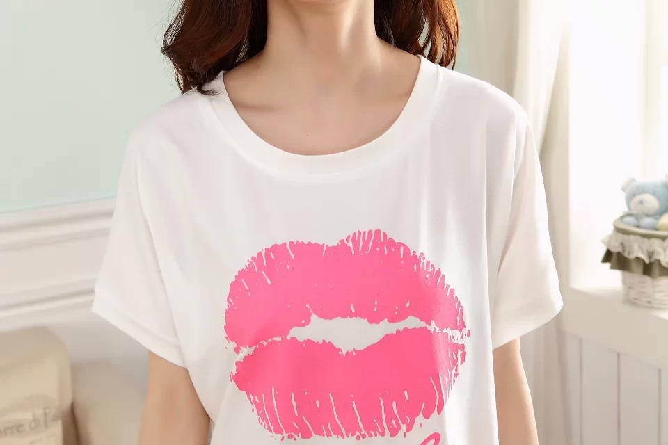 韩国pink<em>睡衣套装家居服女士</em>短袖大嘴唇印kis