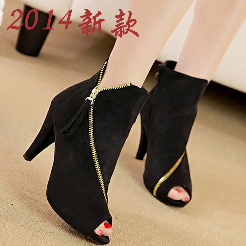 厂家直销 2014欧美新款<em>女式鞋子</em> 鱼嘴侧拉链凉
