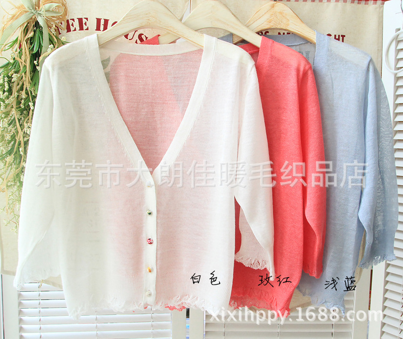 批发采购女式<em>针织</em>衫-2014<em>女亚麻开衫</em> 苎麻真丝