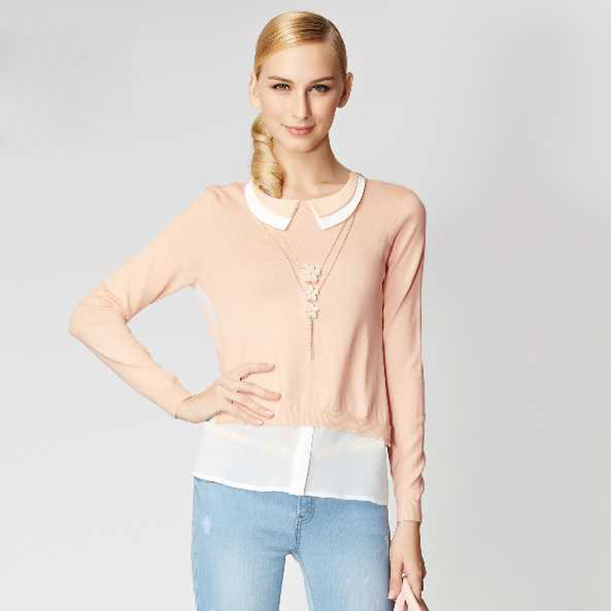 2014<em>春季女装</em>新款假<em>两件套</em>女套头打底针织衫