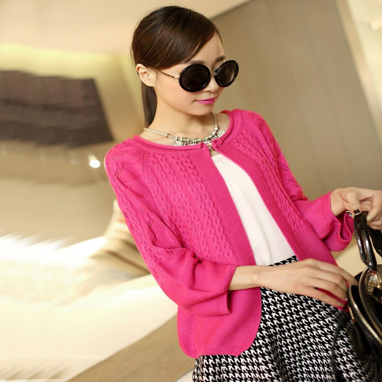 实拍2014春夏新品韩版<em>镂空</em>薄<em>针织开衫短款</em>毛