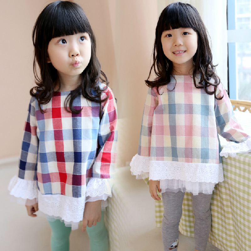 2014春装新款<em>童装</em>格子<em>上衣</em>+背心裙两件套 女