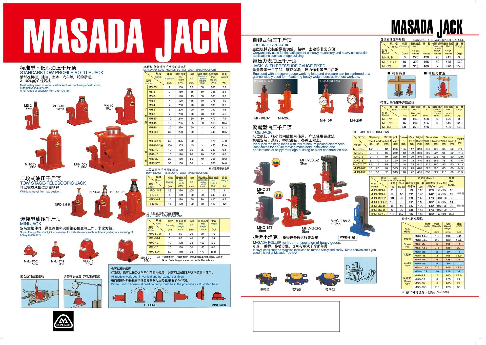 日本马沙达masada jack 正田 hfd-10-2 二段式油压千斤顶