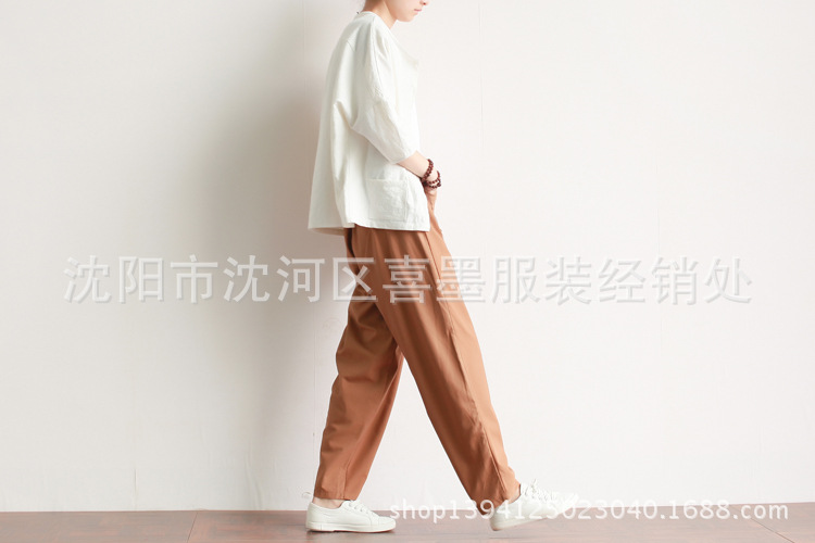 批发采购女式休闲裤-091喜墨特批 前口袋棉麻