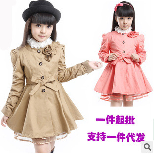 2014<em>女童外套 女童</em>风衣 新款<em>儿童</em>腰带<em>风衣外套</em>