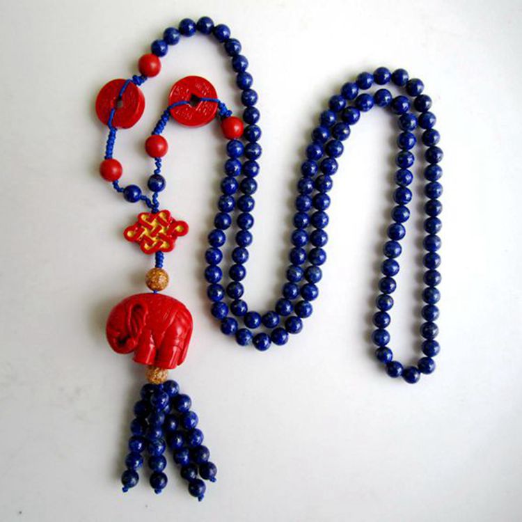 东海水晶 青金石佛珠<em>毛衣链</em>配朱砂项链 金箔项