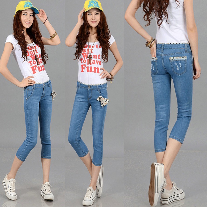 短<em>牛仔</em>裤女士<em>牛仔短裤批发</em> 女式直筒五分裤 女