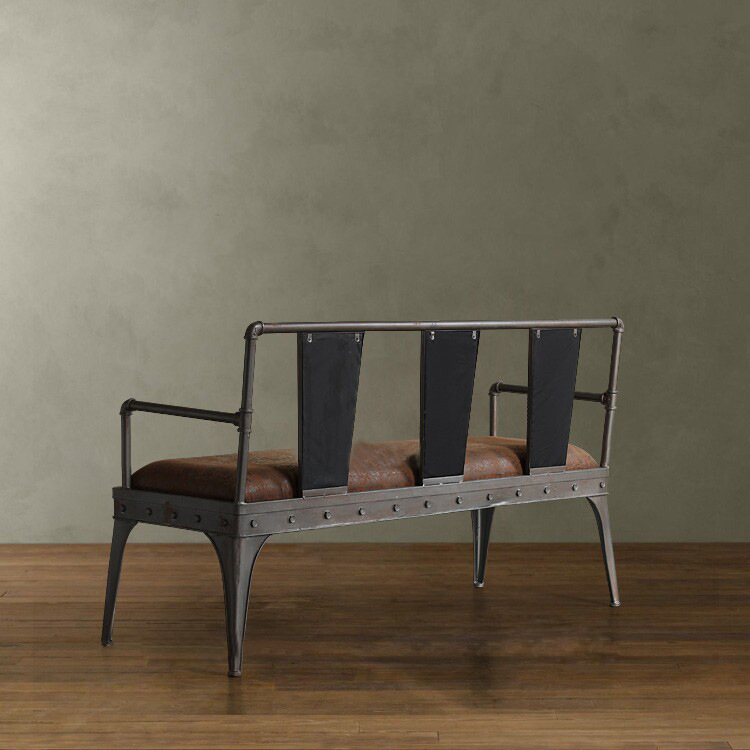 美式复古仿古家具 铁艺休闲沙发椅 三人皮艺创意沙发扶手水管沙发