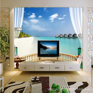 3d立体壁纸客厅沙发墙卧室背景墙拓展空间墙纸 地中海风情假窗户