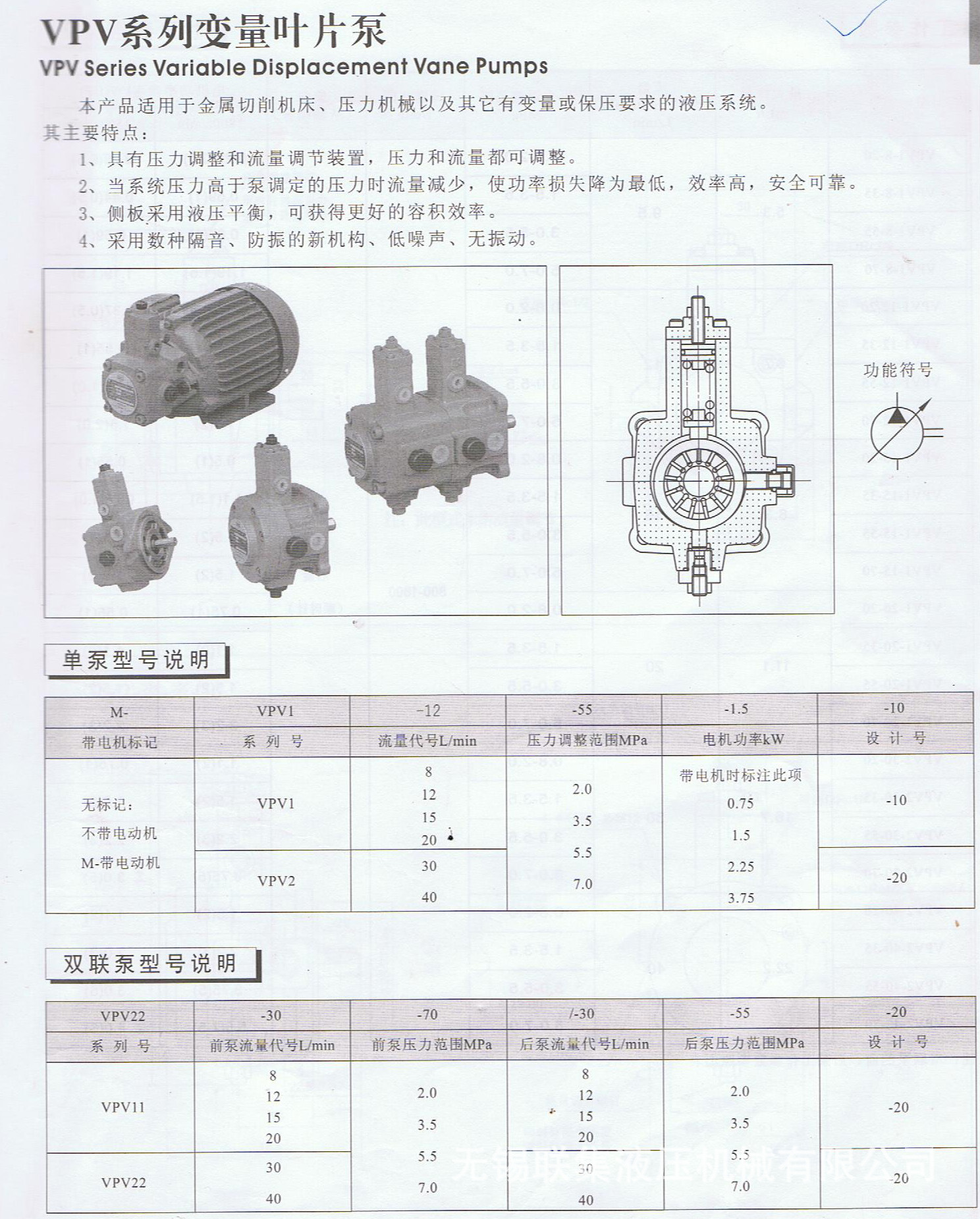 海特克vpv系列变量叶片泵 vpv2-40-70-20 高压液压泵