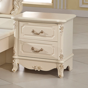卧室家具欧式床头柜 法式浪漫白色实木床头柜 雕花床边柜