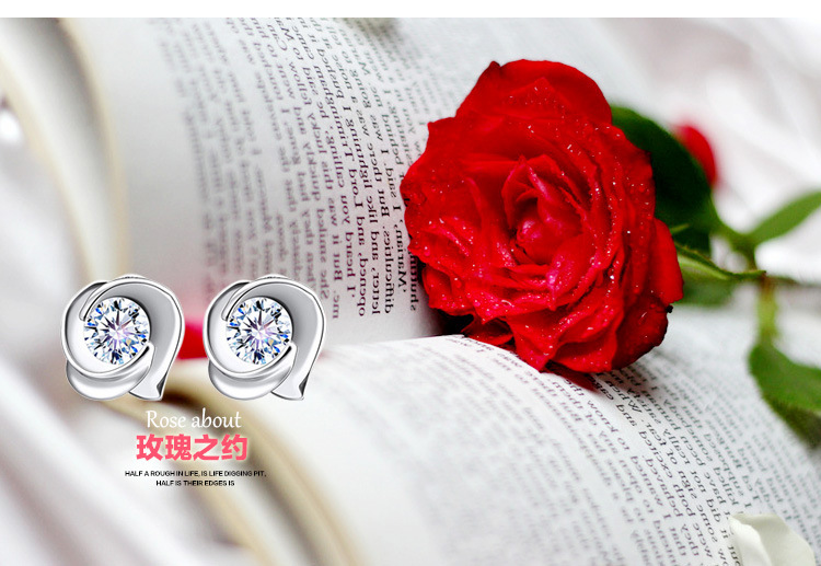 925纯银银耳饰品韩版新品复古玫瑰耳钉 女士耳环