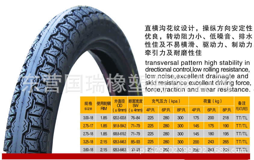 低噪音 防横滑 摩托车轮胎 3.60-18