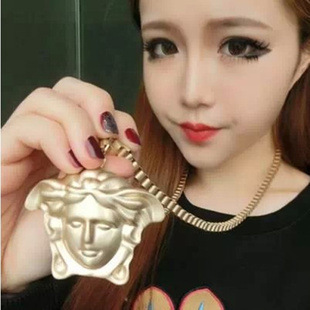 大牌明星同款mdsa哥特风美杜莎美人头像 毛衣链 项链 欧美项链