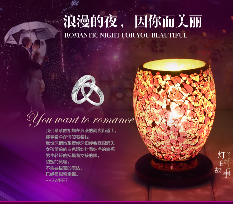 厂家批发手工贴片红色小号马赛克香薰台灯小夜灯送礼佳品5