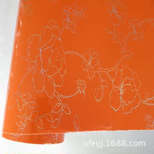 橙色珠光印花 pvc自粘墙纸 卧室壁纸即时贴 加厚翻新贴 厂家批发