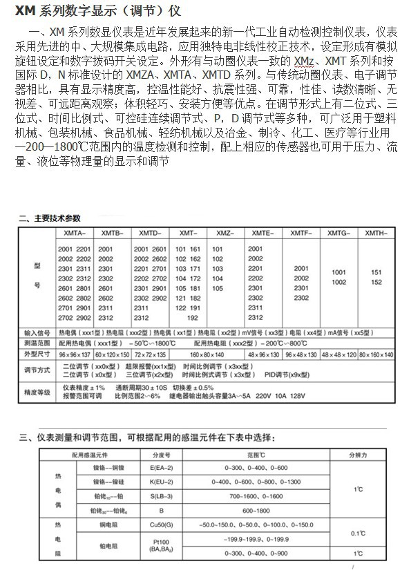 XM系列数字显示（调节）仪