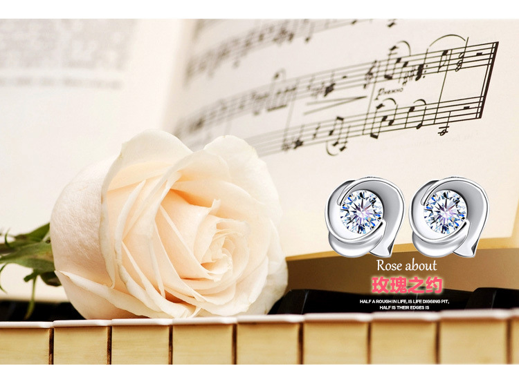 925纯银银耳饰品韩版新品复古玫瑰耳钉 女士耳环