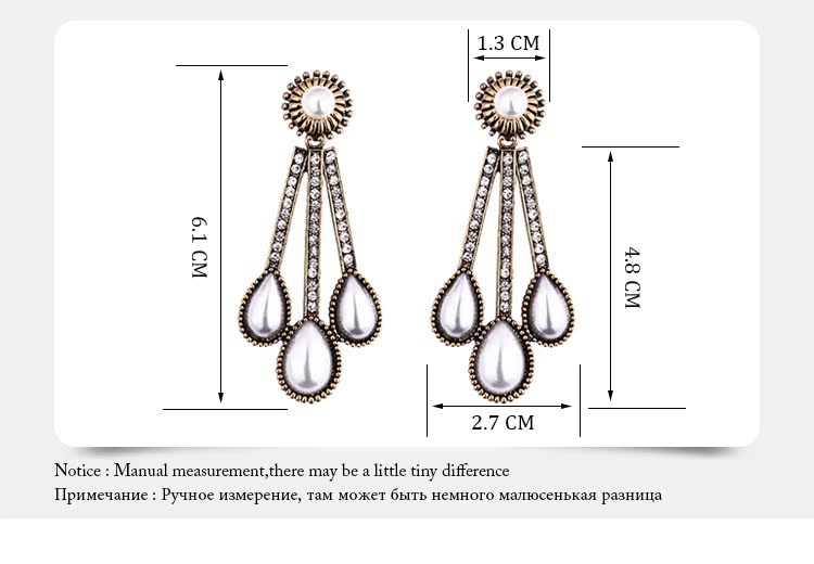 Japanese and Korean fashion retro diamond earrings Occidentanfashion earrings pearl earring ( Ancient Gold / White ) NHKM1455