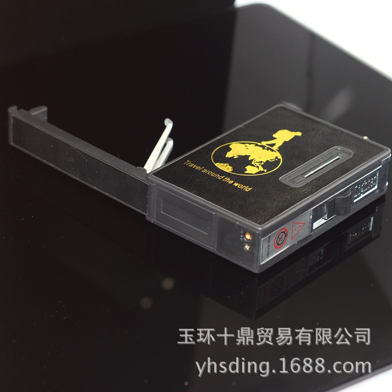 生产多款式可贴皮自动烟盒带防风打火机自动推烟高档烟盒火机