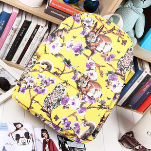 新款日韩夏日花鸟中国风双肩包帆布包休闲背包