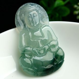 天然冰糯种飘花翡翠观音吊坠 正品缅甸玉器玉石男士玉观音挂件