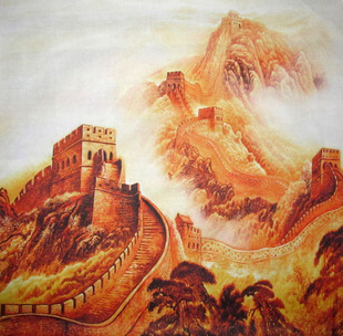 批发字画精品国画山水画四尺斗方客厅办公室装饰字画金色万里长城