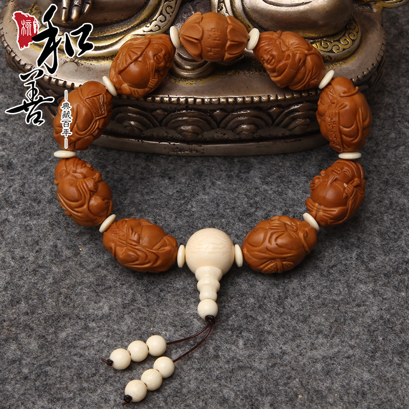 橄欖核雕八大財神手串,橄欖胡核手串,手鏈,男,謝才款,小財神手串