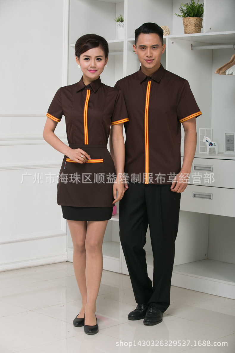 酒店夏装男女工作服饭店餐厅服务员工作服 餐饮服务员工作服短袖