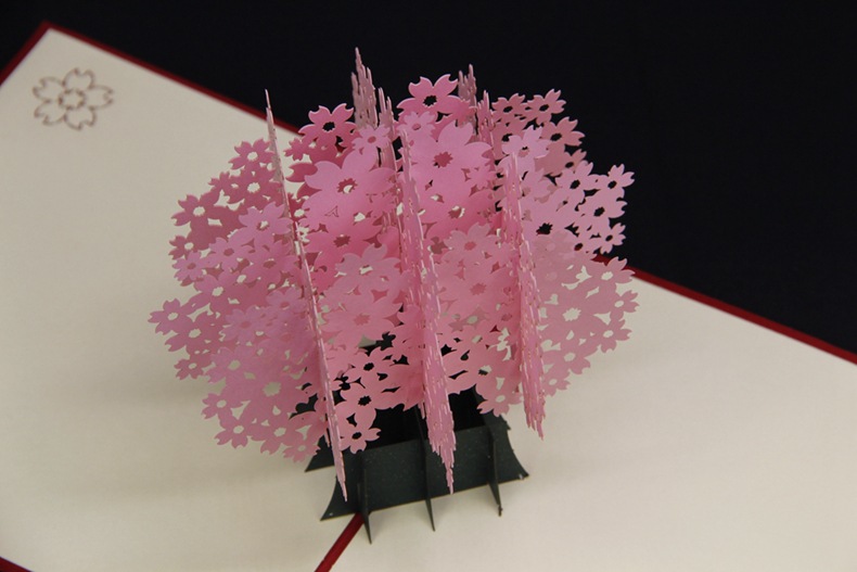 镂空花贺卡 3d 立体贺卡定制批发 创意 祝福贺卡绚丽樱花