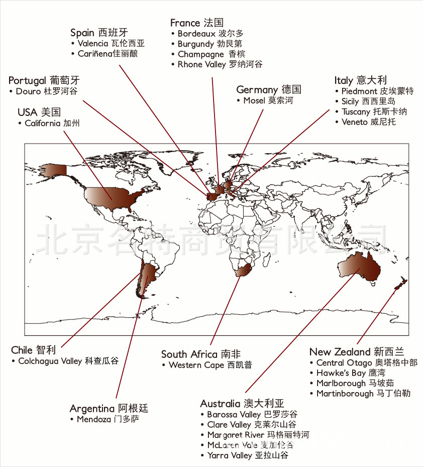 世界葡萄酒分布图