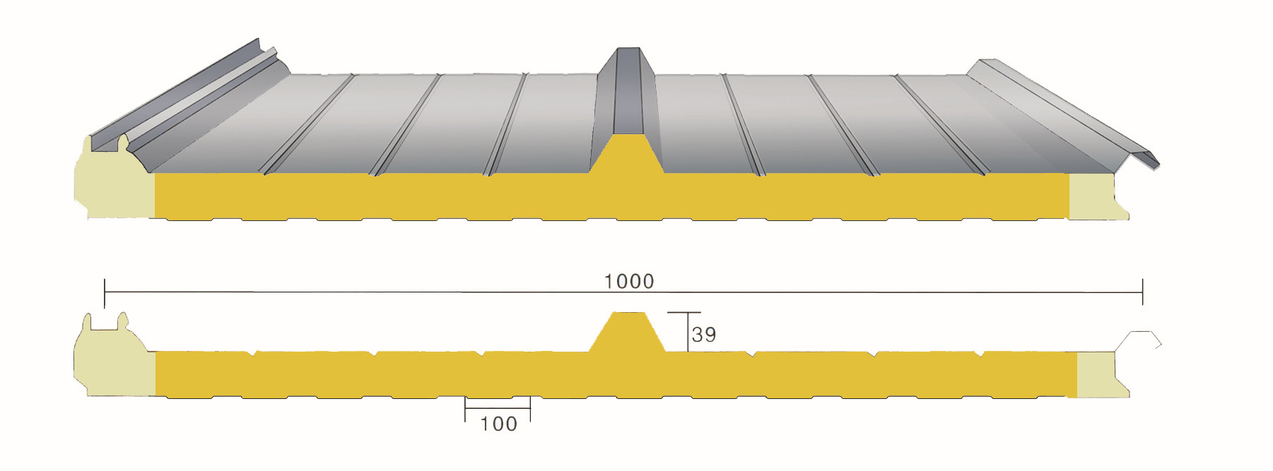 玻璃丝棉聚氨酯封边屋面板 玻璃丝棉聚氨酯封边屋面板