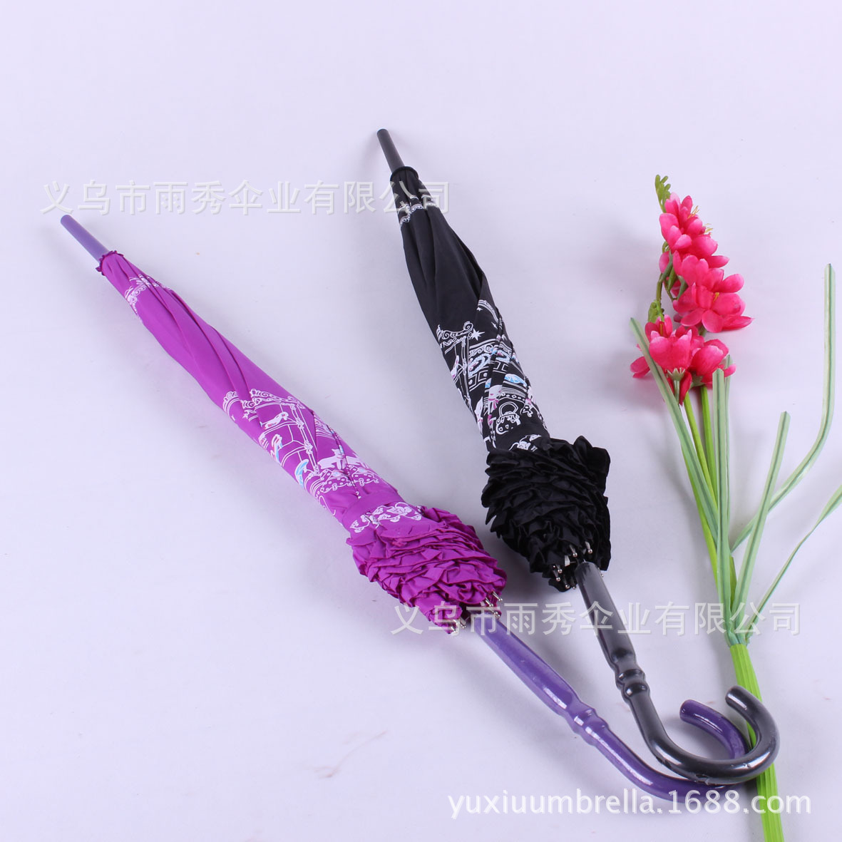 雨秀 阿波罗伞 直杆伞 纤维伞架带裙边弯手柄 外贸