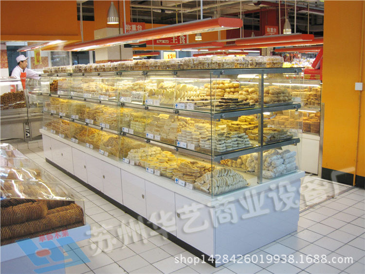 糕点面包柜木质超市便利店烤漆led灯食品展示货架