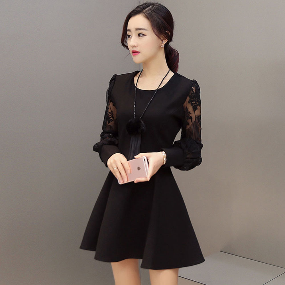 连衣裙-2016春季长袖连衣裙中长款韩国女式碎
