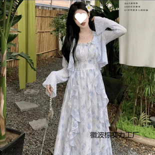 連衣裙裙子蕾絲顯瘦氣質長裙法式收腰碎花夏季復古小眾中長款甜