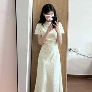 預售7天2025年新款改良旗袍連衣裙子夏季新中式國風女裝杏色長裙