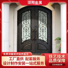 別墅歐式鐵藝玻璃入戶門定制手工鍛打法式住宅防盜進戶門雙開大門