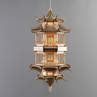 新中式飾品古建築吊燈八角亭裝飾掛件書房客廳玄關售樓處軟裝擺件