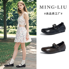 頭層羊皮鞋墊瑪麗珍鞋女2025夏季新款歪頭真皮單鞋休閑法式通勤鞋