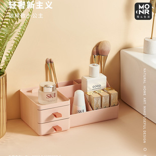 化妝品收納盒簡約家用兩層口紅雜物整理盒桌面護膚品梳妝台置物架